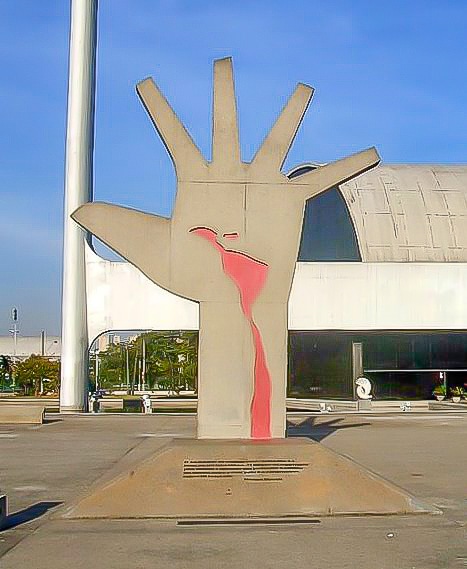 Hand bleeding statue at Latin America Memorial