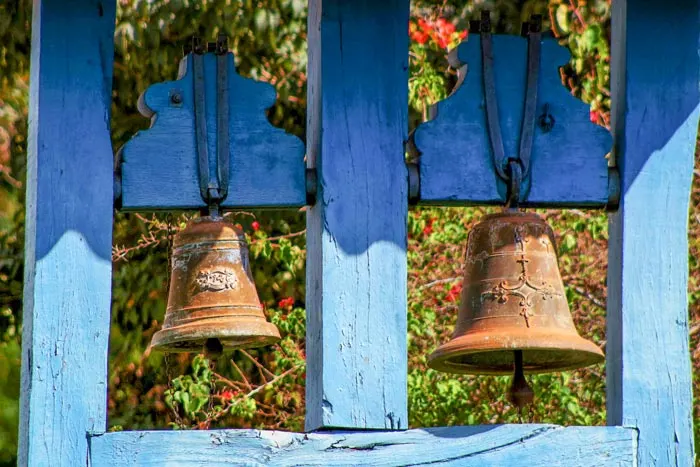 Blue chapel bells in Mariana, a colonial town in Brazil
