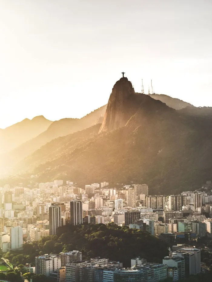 Rio de Janeiro and Christ the Redeemer during sunset in Brazil