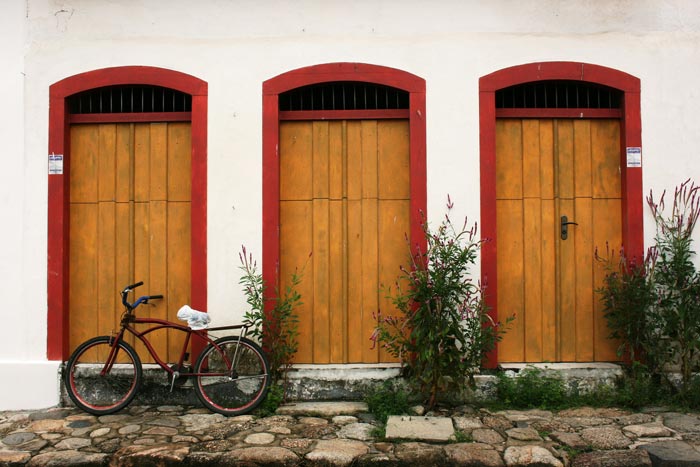 Wooden doors at the colonial town of Paraty in Brazil