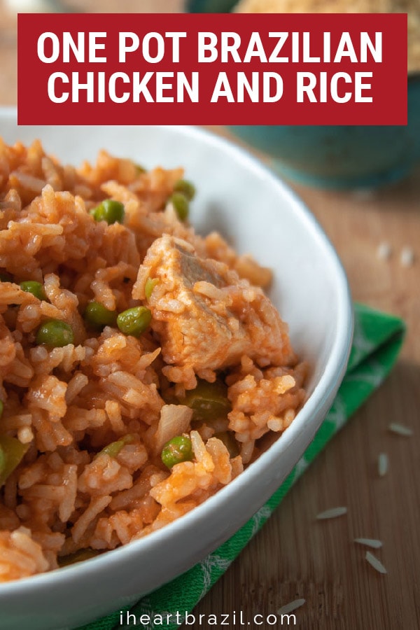 One pot Brazilian chicken and rice recipe Pinterest graphic