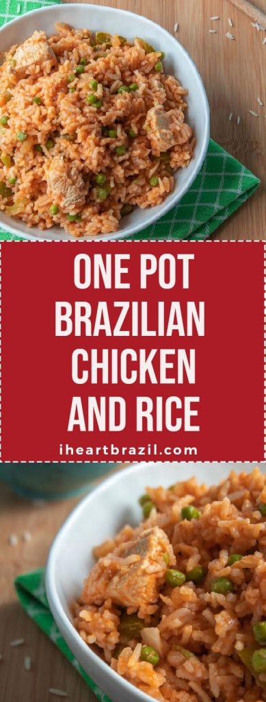 One pot Brazilian chicken and rice recipe Pinterest graphic