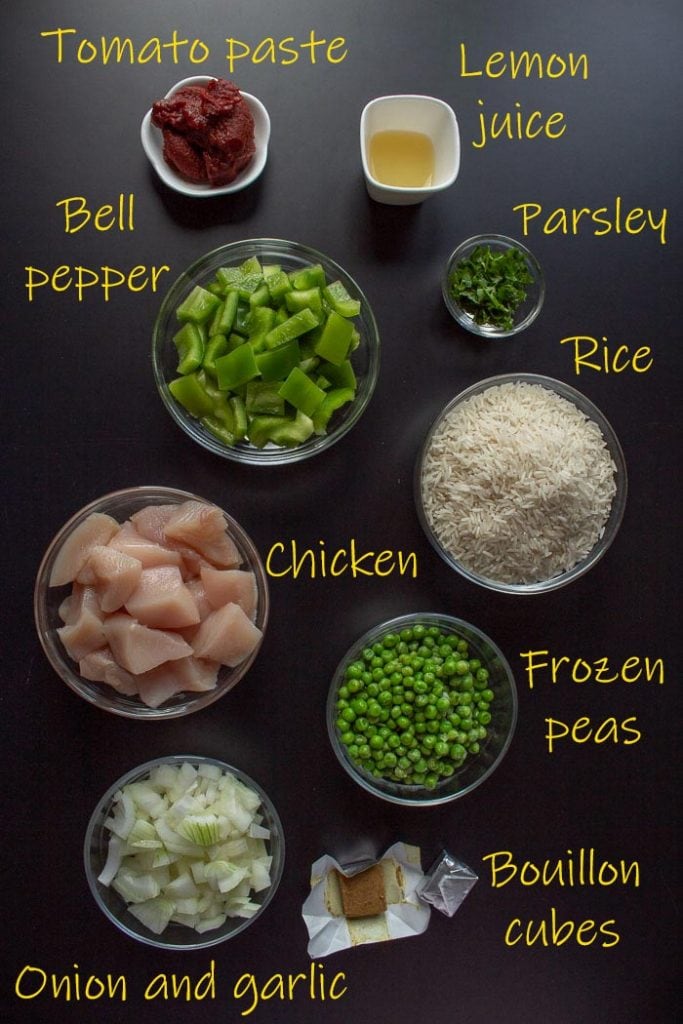 Brazilian chicken and rice ingredients