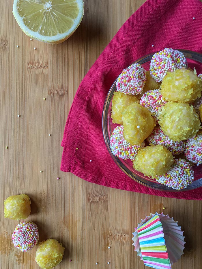 Lemon brigadeiro recipe flatlay