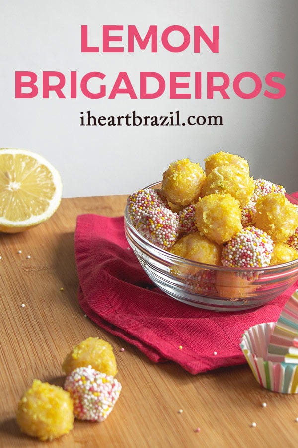 Recipe for lemon brigadeiro Pinterest graphic