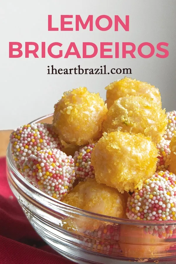 Recipe for lemon brigadeiro Pinterest graphic