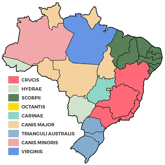Brazil map states constellation