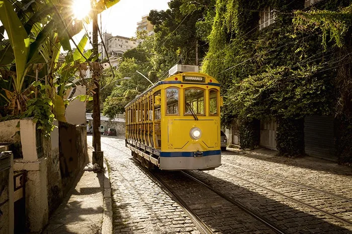 Yellow Tram in Santa Teresa, one of the best places to stay in Rio de Janeiro