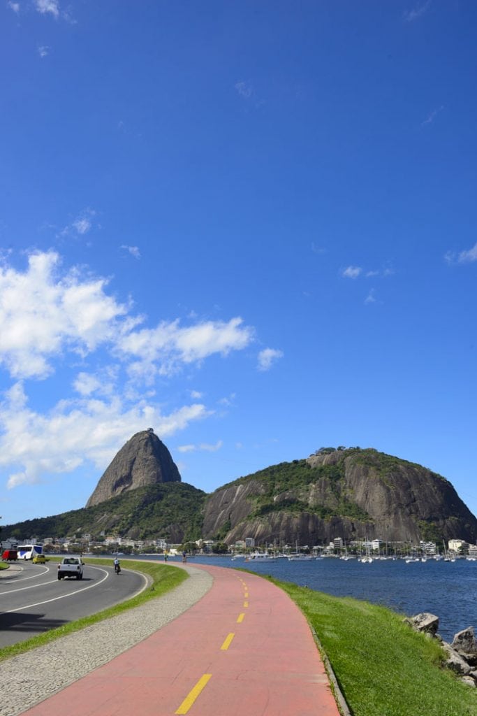 Bike lane and Sugarloaf Mountain, Rio de Janeiro