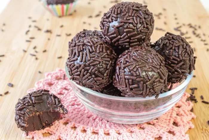 Traditional Brazilian chocolate fudge truffles, brigadeiro