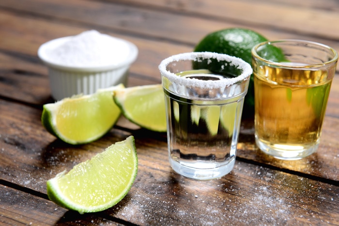 Cachaça shot with lime in Brazil