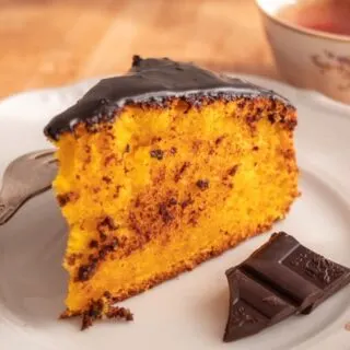 Piece of blender carrot cake with chocolate