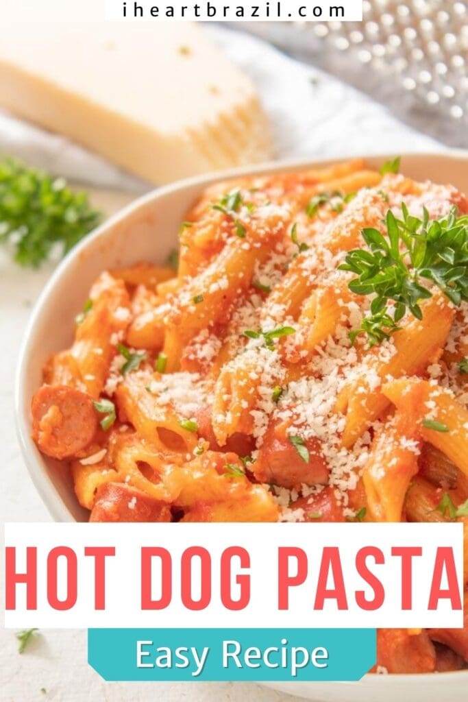 Hot dog pasta Pinterest graphic