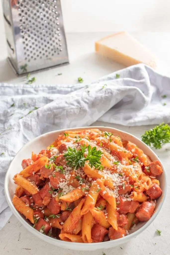 Hot dog pasta is a kid-friendly meal