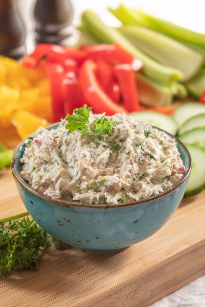 Sardine dip surrounded by vegetables