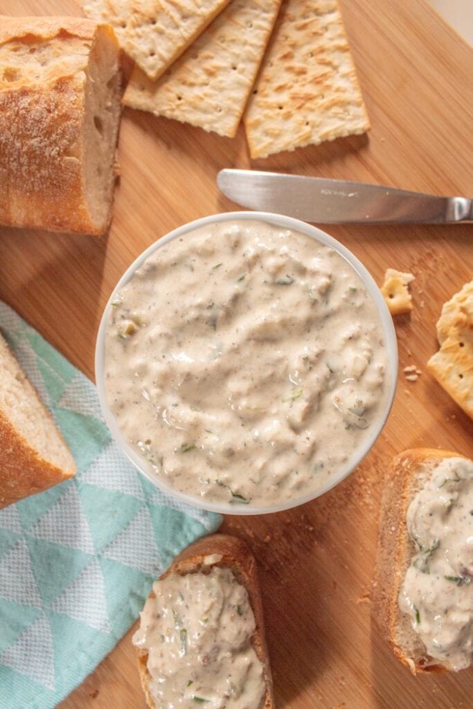 Sardine pate on serving board