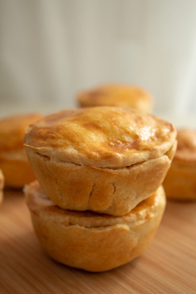 Chicken hand pies stacked on top of each other