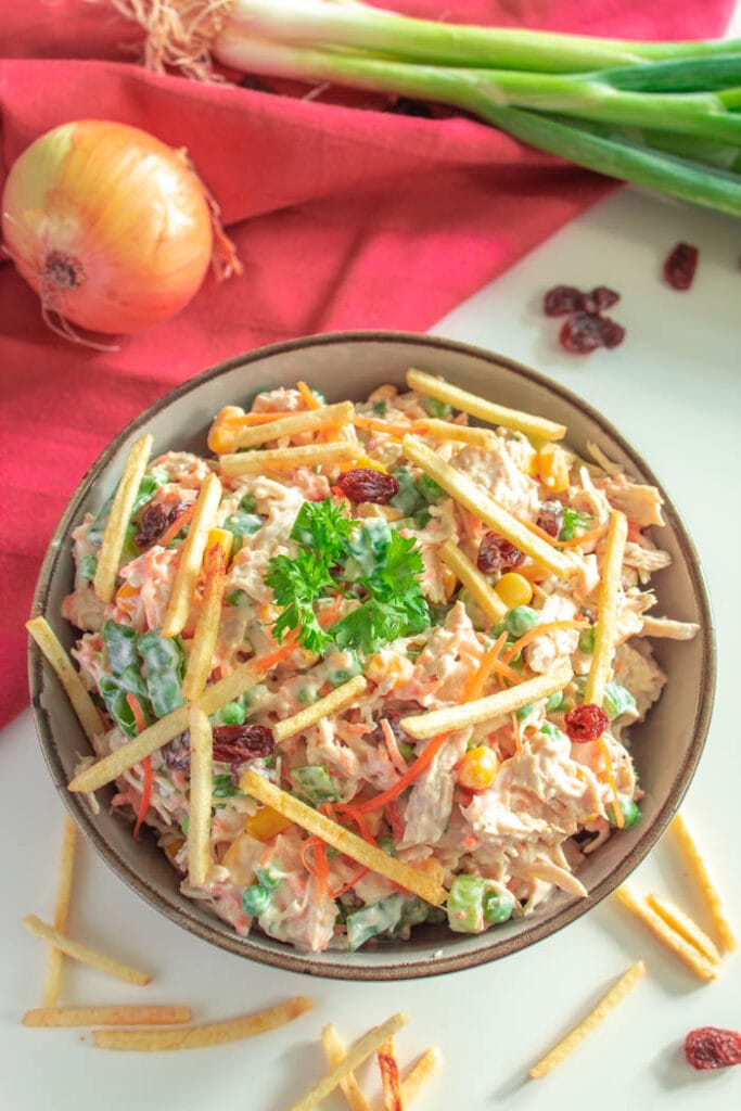 Brazilian chicken salad in a bowl