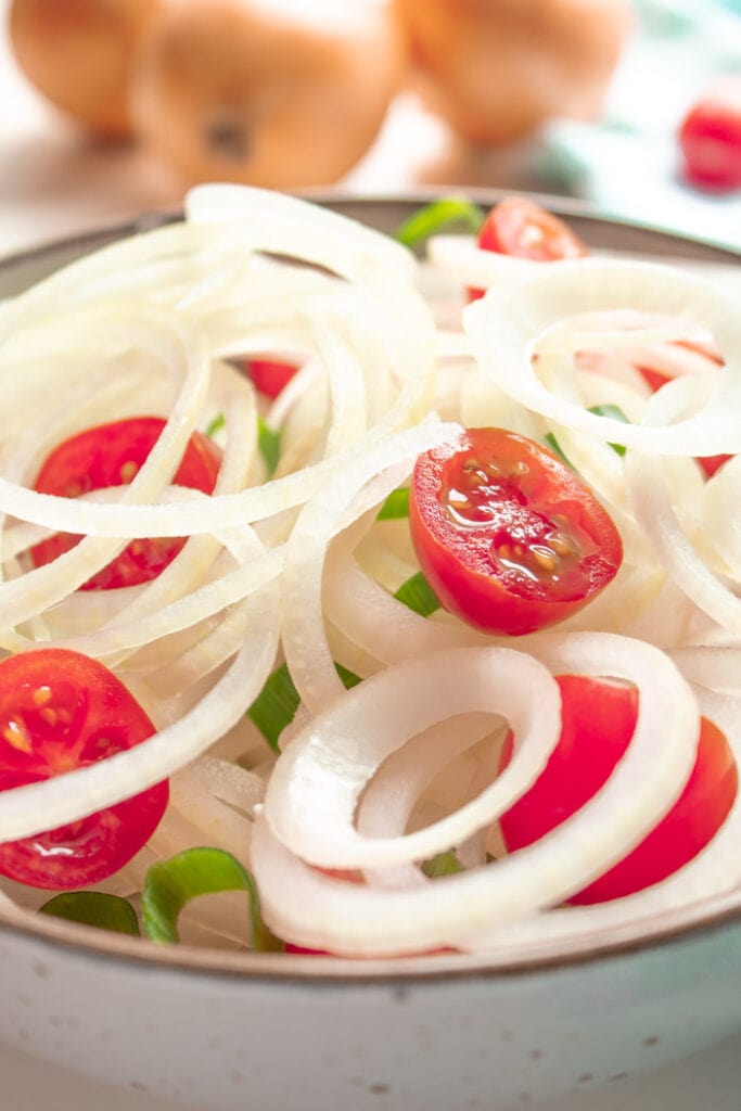 Brazilian onion salad closeup