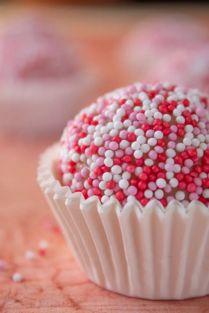 Close up of strawberry brigadeiro