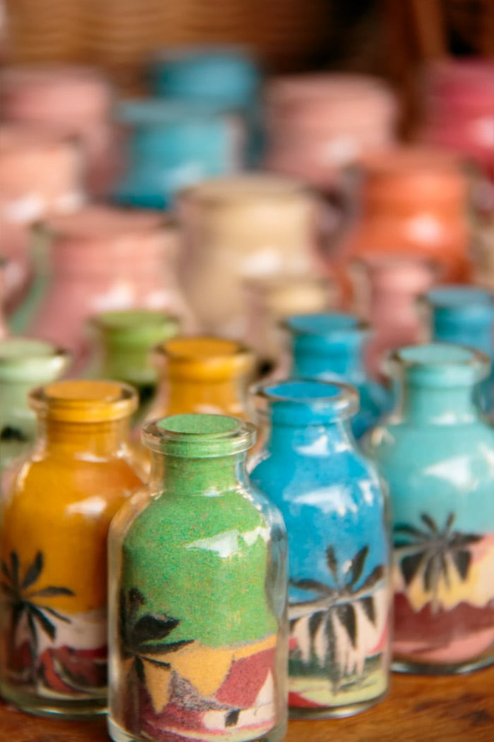 Colored sand bottles are a popular Brazil souvenir