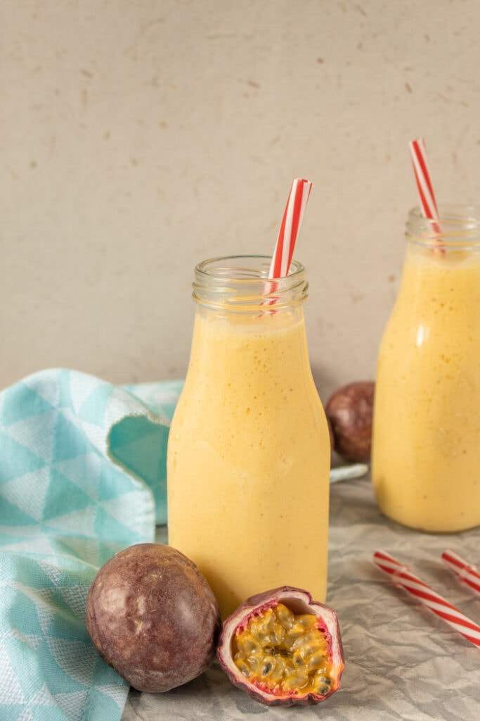 Tropical smoothie with mango and passion fruit