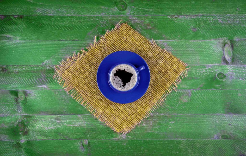 Brazilian flag made of a cup of coffee