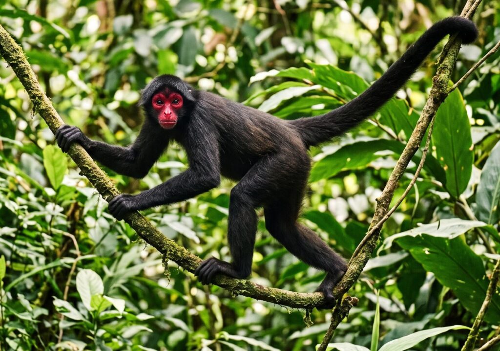 Red-faced spider monkey in Brazilian rainforest