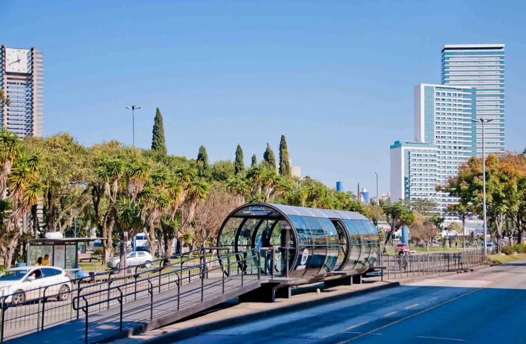 Modern bus stop in Curitiba, Brazil