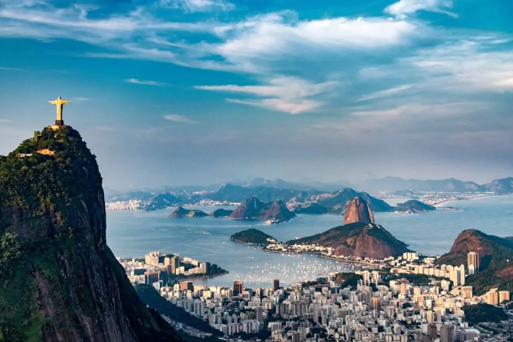 Aerial view of Christ the Redeemer and Sugarloaf Mountain in Rio de Janeiro