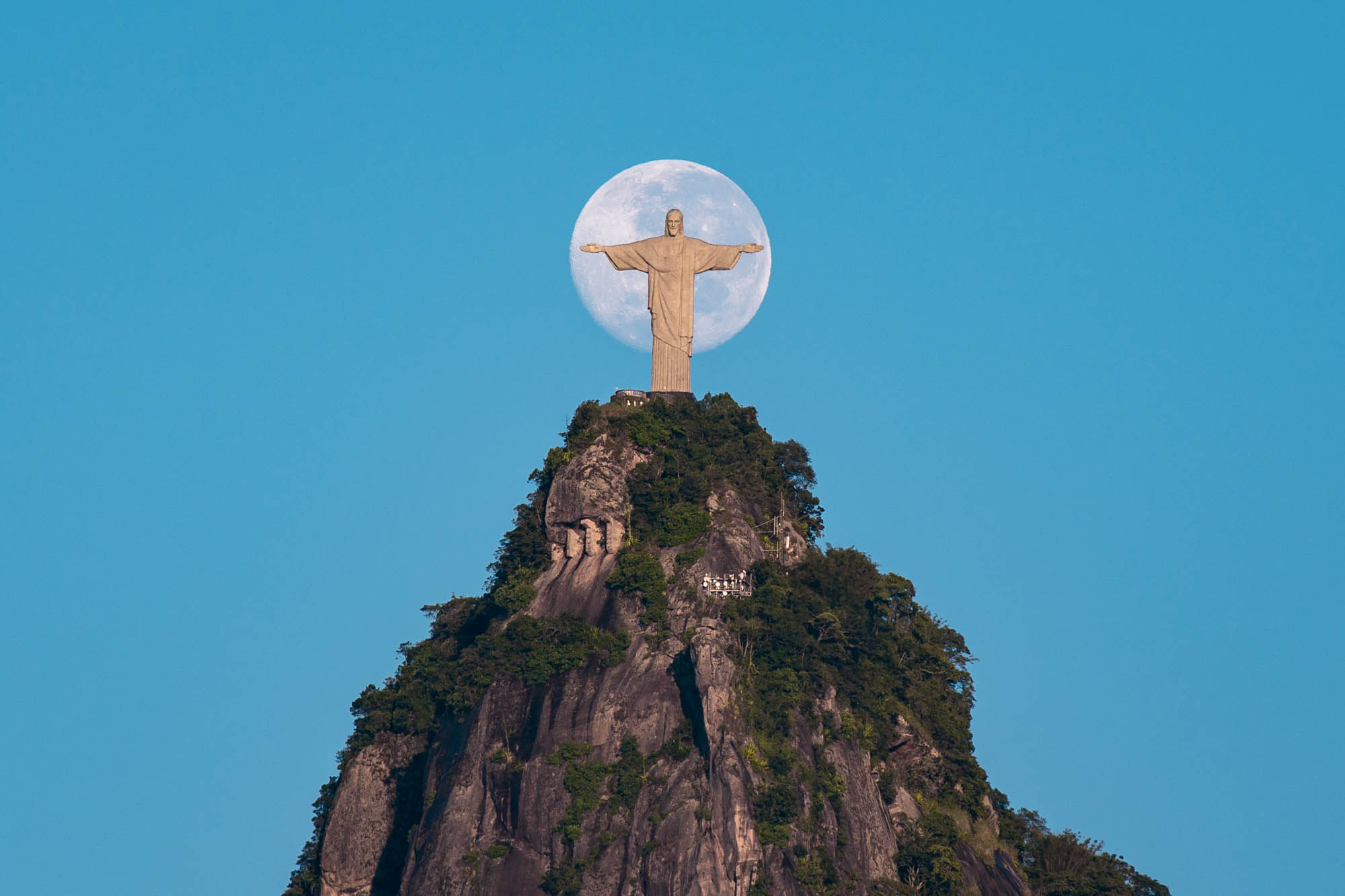 Moon behind Christ the Redeemer Statue