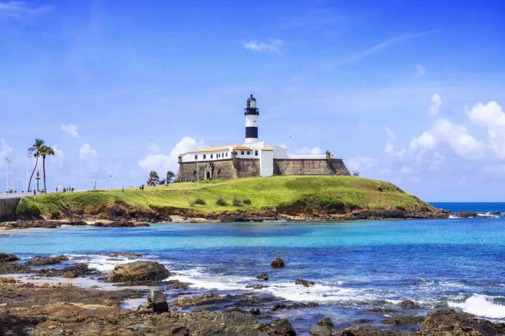 View of Farol da Barra lighthouse, Salvador da Bahia, Brazil