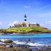 View of Farol da Barra lighthouse, Salvador da Bahia, Brazil