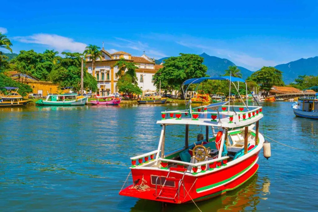 Taking a boat trip on Paraty Bay is one of the cool things to do in Paraty, Brazil