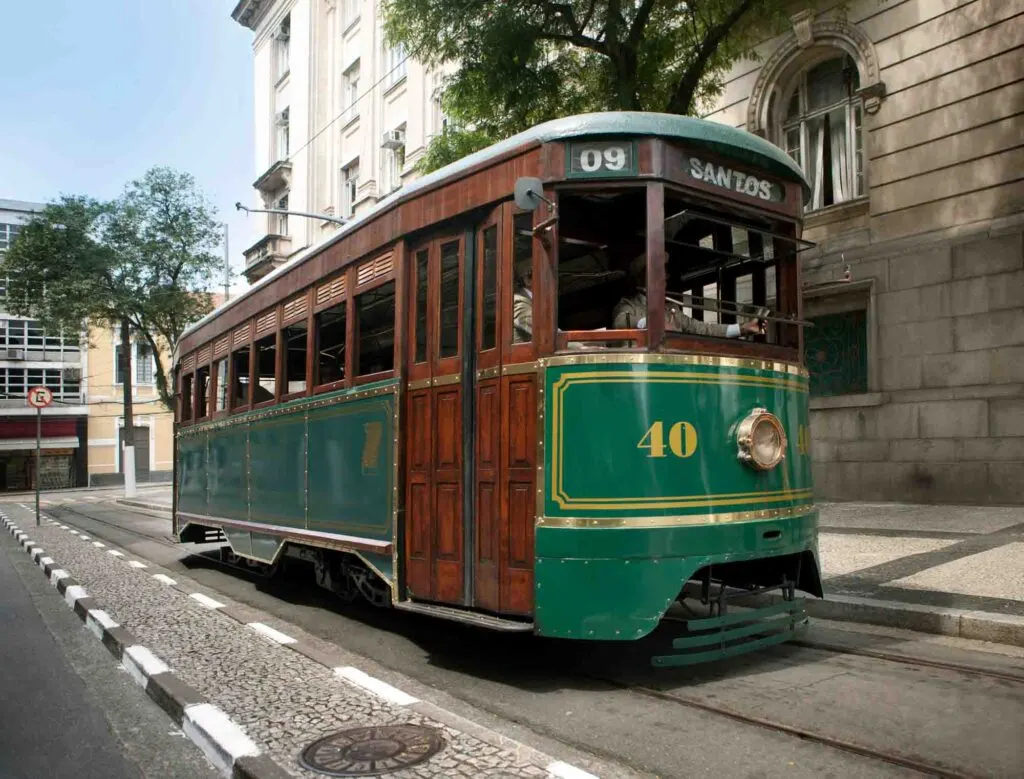 Seeing attractions on the Tourist Streetcar is one of the fun things to do in Santos, Brazil