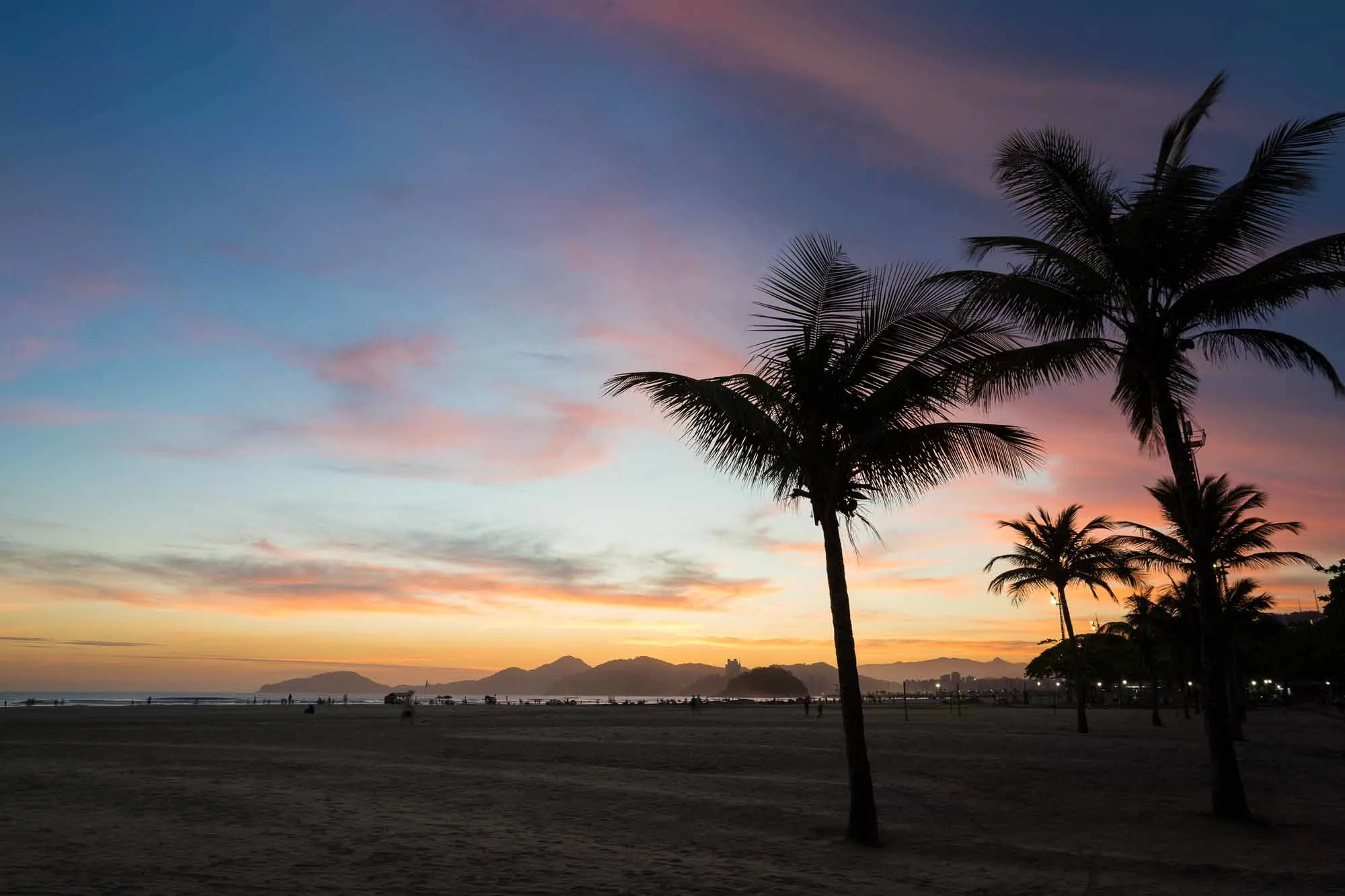 Sunset on Santos Beach, Brazil.