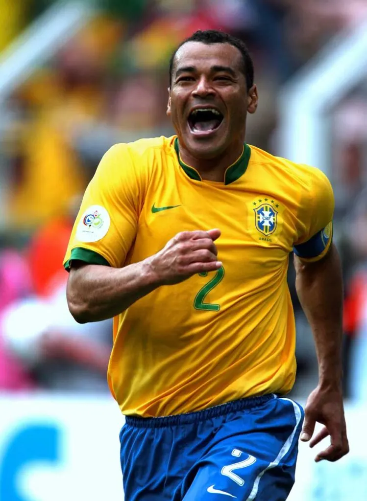 Cafu, a Brazilian soccer player, celebrating a goal