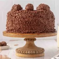 Brigadeiro cake on cake stand